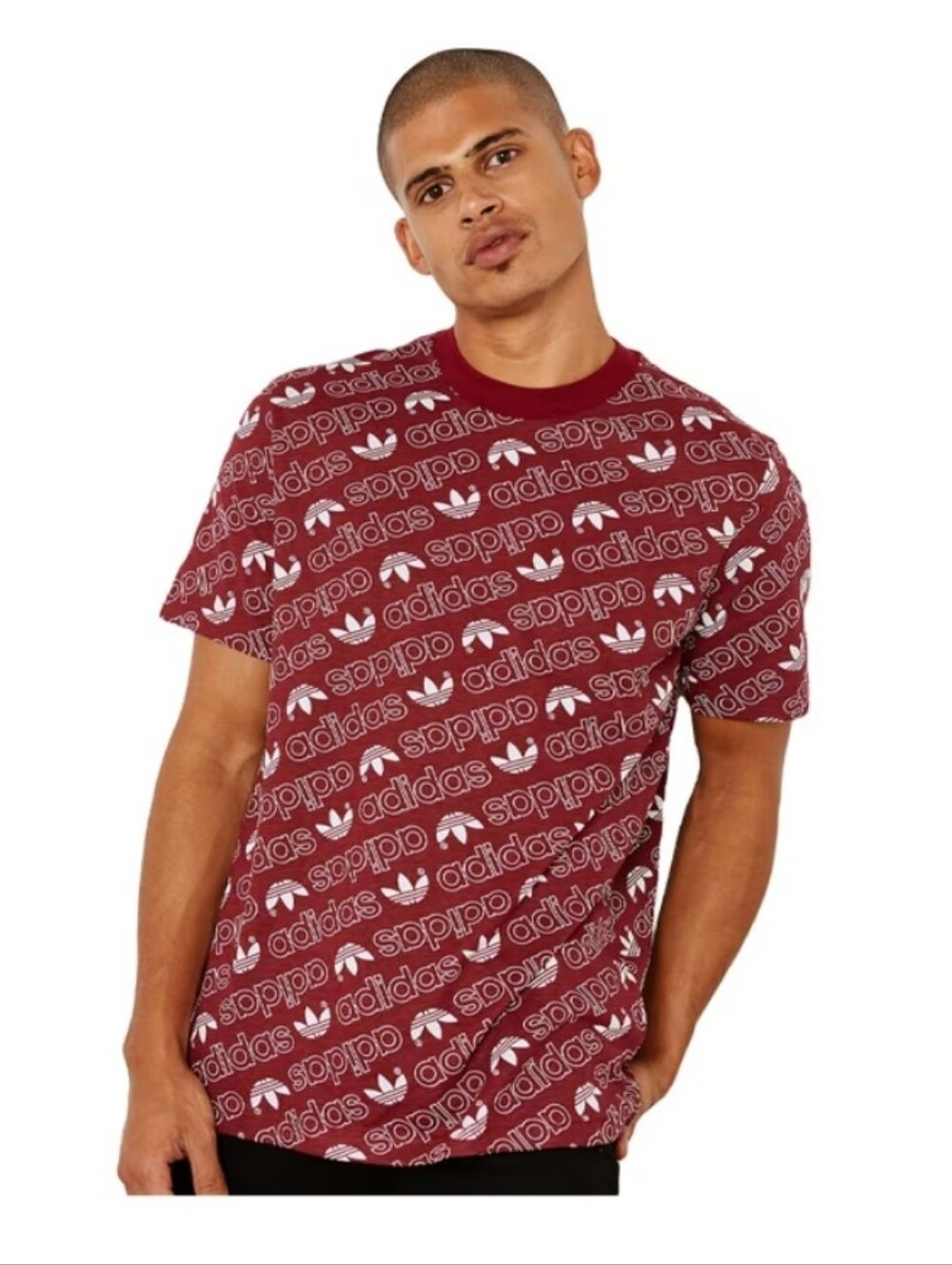 Adidas Men's Burgundy Logo All-Over Print Tee